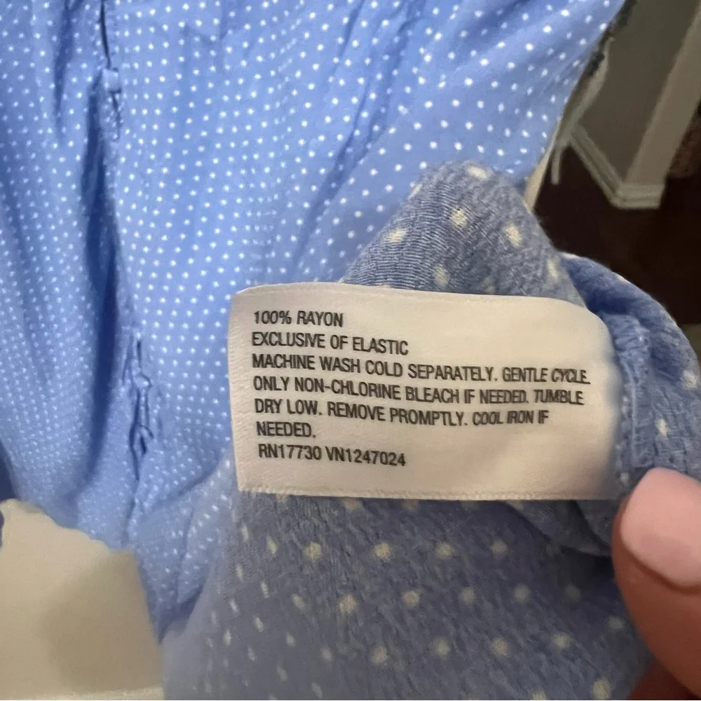 A New Day XXL Woman's Dress Front Button Short Sleeve V Neck Blue White dots - Picture 9 of 11